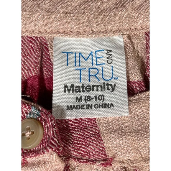 Time And Tru Maternity Pink Plaid Button-Up Top M (8-10) Rayon Blend - Picture 7 of 10